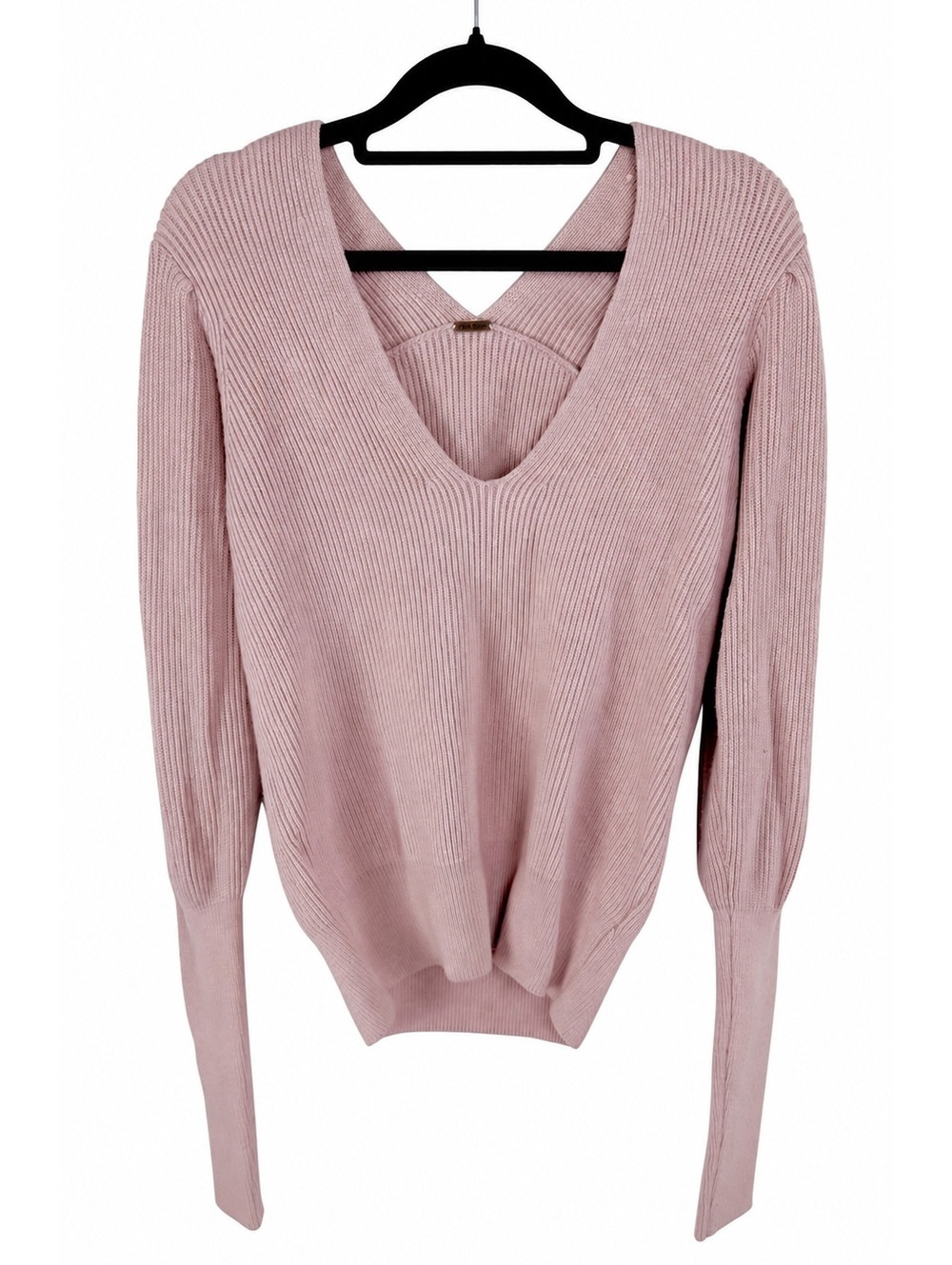 Free People Gingersnap Sweater Tunic Dusty Rose V Neck Rib Knit Est Small
